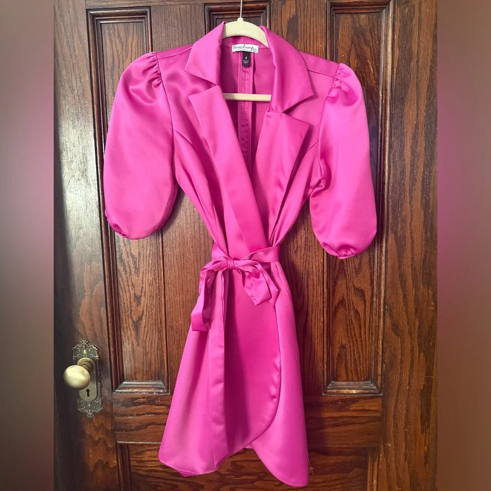 Xtraordinay Pink Pouf Sleeve Blazer Wrap Dress - Picture 4 of 6